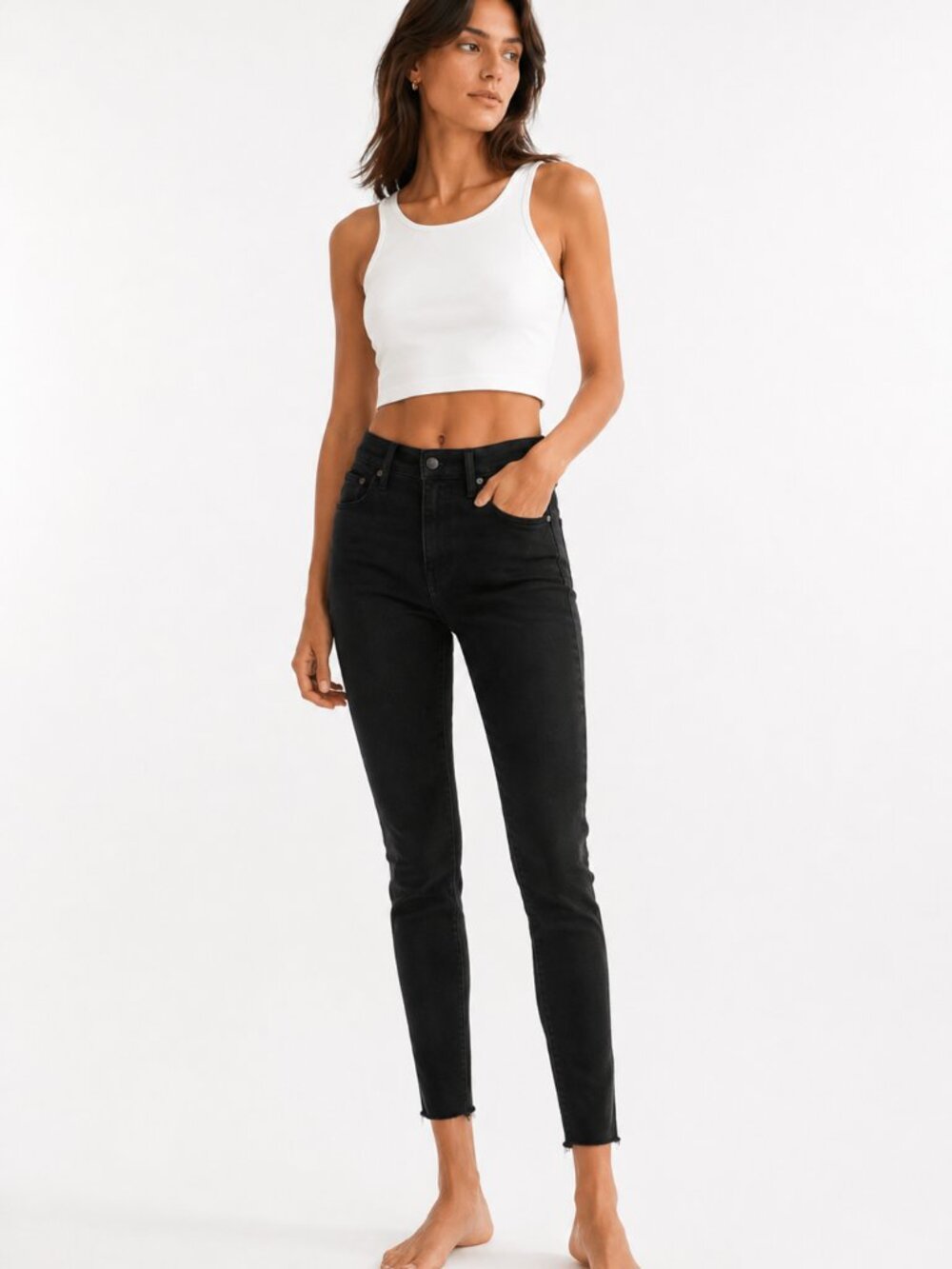 DENIM FORUM THE LOLA HIGH RISE BLACK SKINNY CROPPED JEANS